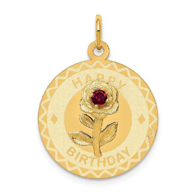 Gemstone - Encrusted Pendants with a Sparkling Centerpiece14k Yellow Gold Happy Birthday Disc Charm or Pendant w CZ Flower, 19mm