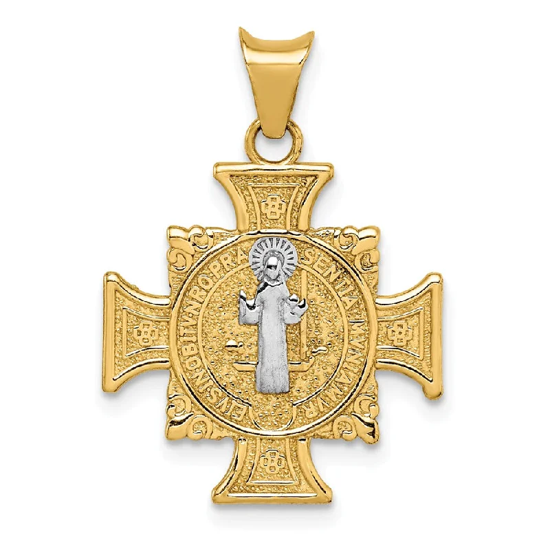 Religious Pendants with Cross or Star of David Designs14k Yellow Gold & Rhodium Hollow St. Benedict Cross Pendant, 17 x 25mm