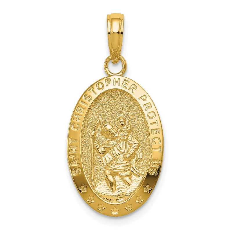 Gemstone - Encrusted Pendants with a Sparkling Centerpiece14k Yellow Gold Textured Oval St Christopher Medal Pendant