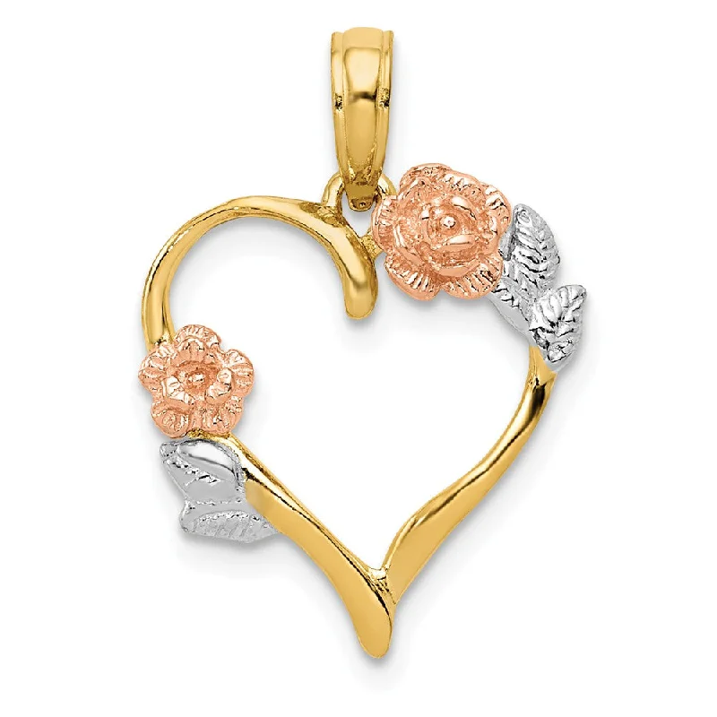 Animal - Shaped Pendants in Sterling Silver14k Yellow & Rose Gold with White Rhodium Flower Heart Pendant, 16mm