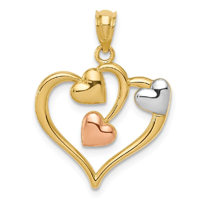 Gemstone - Encrusted Pendants with a Sparkling Centerpiece14k Yellow & Rose Gold with White Rhodium Three Hearts Pendant, 19mm