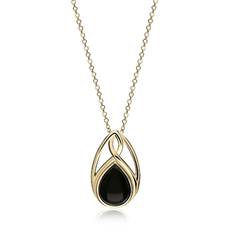 Nature - Inspired Pendant Necklaces with Leaf or Flower Designs9ct Yellow Gold Whitby Jet Celtic Teardrop Pendant