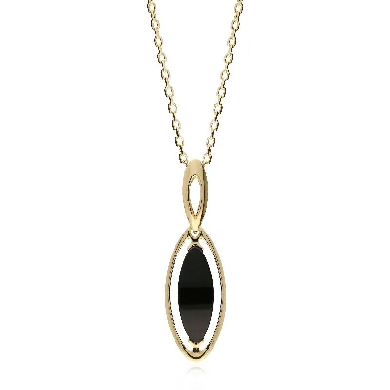 Heart - Shaped Pendant Necklaces with Birthstone Inlays9ct Yellow Gold Whitby Jet Marquise Pendant