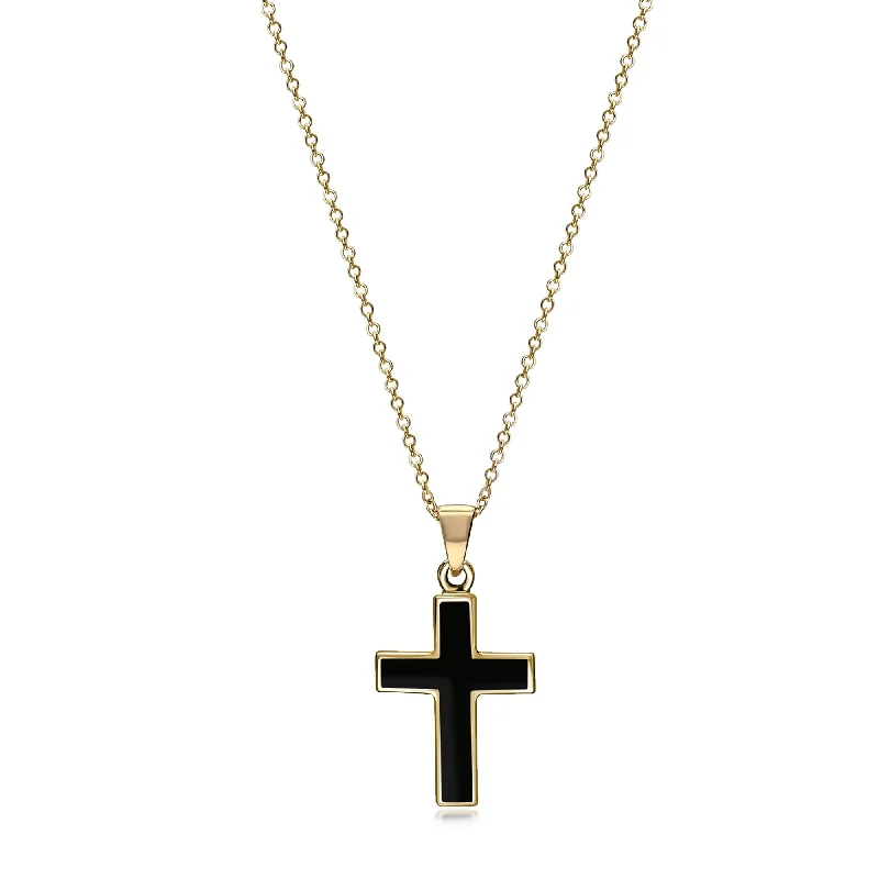 Locket Pendant Necklaces with Personalized Engravings9ct Yellow Gold Whitby Jet Cross Pendant