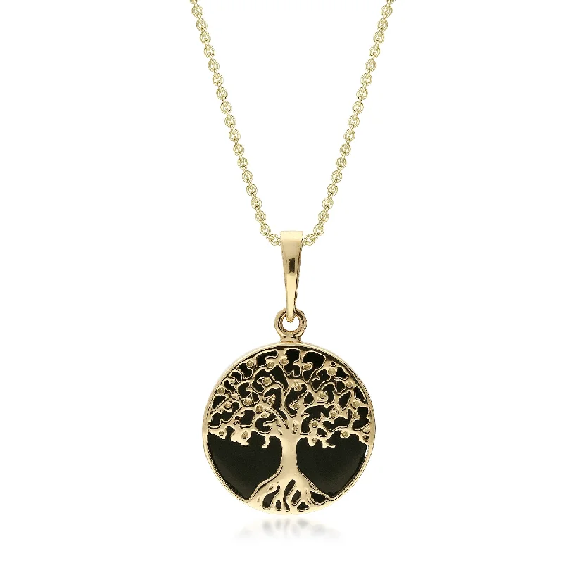 Crystal - Embellished Pendant Necklaces for a Glamorous Look9ct Yellow Gold Whitby Jet Small Tree Of Life Pendant