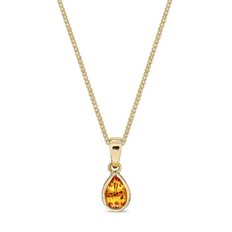 Zodiac Sign Pendant Necklaces for Astrology Enthusiasts9ct Yellow Gold Citrine Rubover Pear Drop Pendant 0.36ct