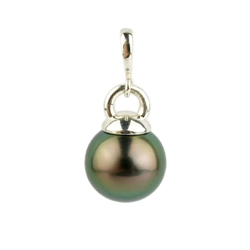 Nature - Inspired Pendant Necklaces with Leaf or Flower DesignsAubergine Peacock 10mm Tahitian Pearl Mareva Pendant on Sterling Silver