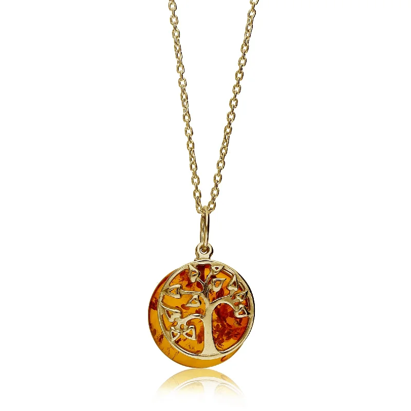 Heart - Shaped Pendant Necklaces with Birthstone InlaysGold Vermeil Amber Tree of Life Pendant