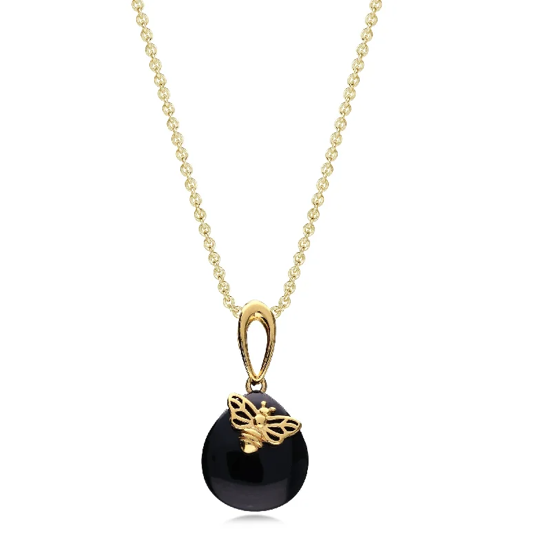 Crystal - Embellished Pendant Necklaces for a Glamorous LookGold Vermeil Whitby Jet Bee Teardrop Pendant