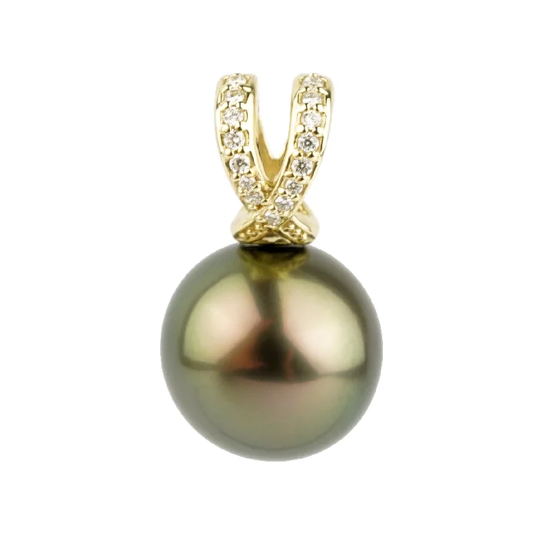 Locket Pendant Necklaces with Personalized EngravingsGolden Aubergine Peacock 13.2mm Tahitian Pearl & Diamond Rahi Pendant