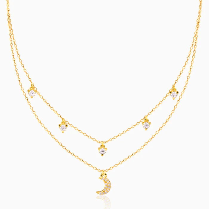 Locket Pendant Necklaces with Personalized EngravingsGolden Crescent Zircon Necklace