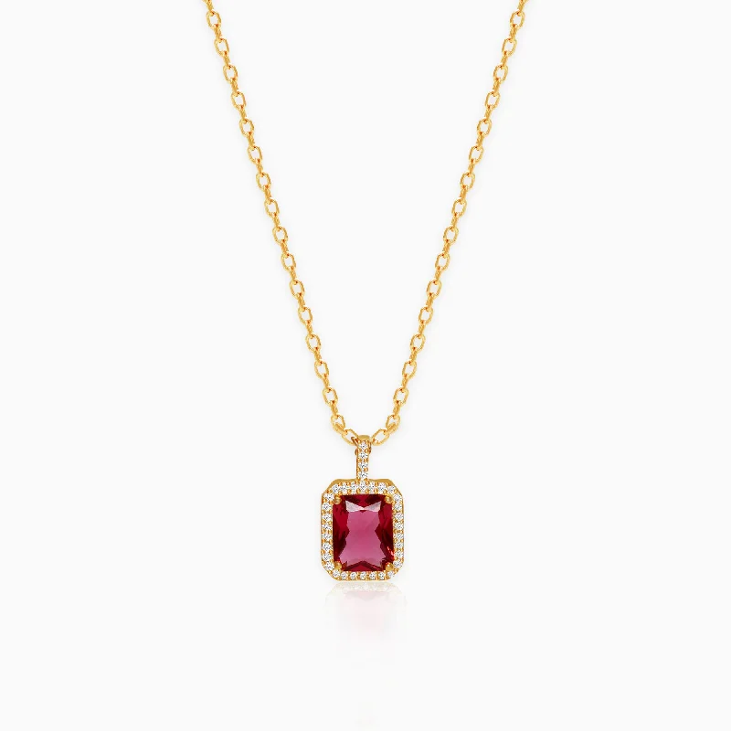 Nature - Inspired Pendant Necklaces with Leaf or Flower DesignsGolden Ruby Red Baguette Pendant with Link Chain