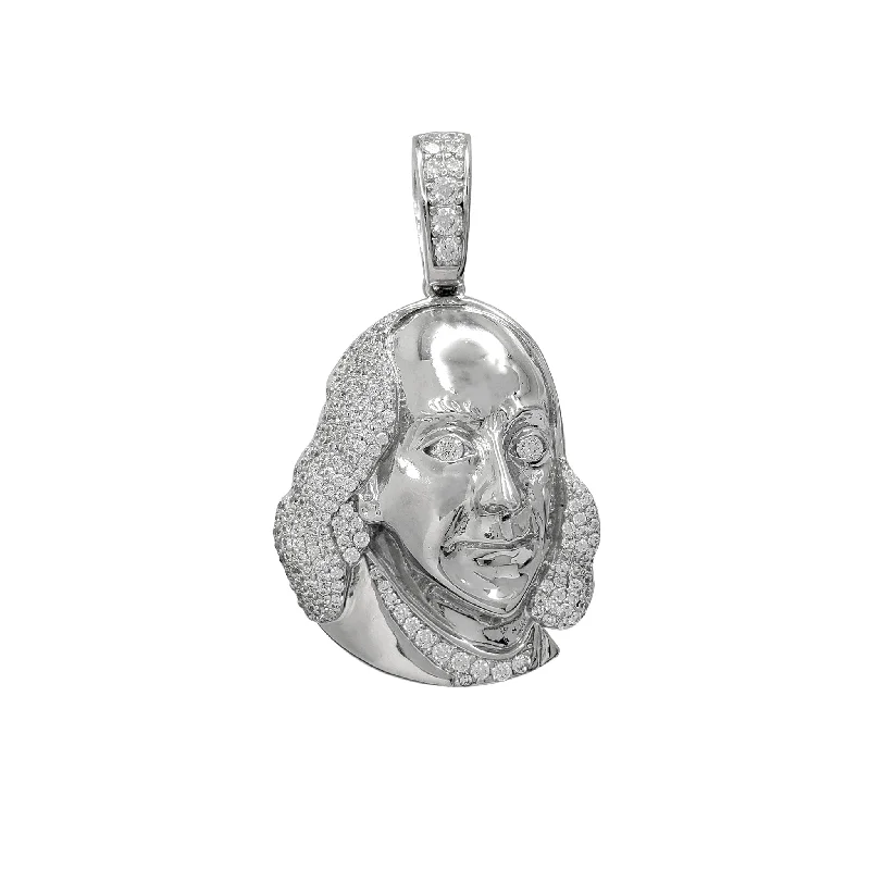 Heart - Shaped Pendant Necklaces with Birthstone InlaysIced-Out Benjamin Franklin Head Pendant (Silver)