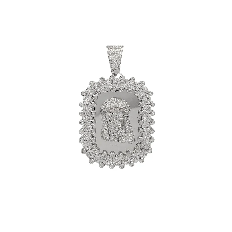 Zodiac Sign Pendant Necklaces for Astrology EnthusiastsIced-Out Dog Tag Jesus Head Pendant (Silver)