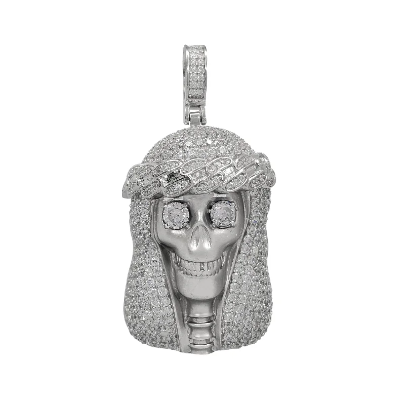 Heart - Shaped Pendant Necklaces with Birthstone InlaysIced-Out Skull Jesus Head Pendant (Silver)