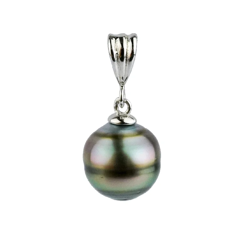 Locket Pendant Necklaces with Personalized EngravingsMulti-Colorful Circled 10.4mm Tahitian Pearl Pendant on Sterling Silver