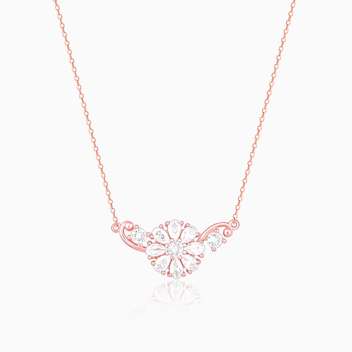 Crystal - Embellished Pendant Necklaces for a Glamorous LookRose Gold Floral Necklace