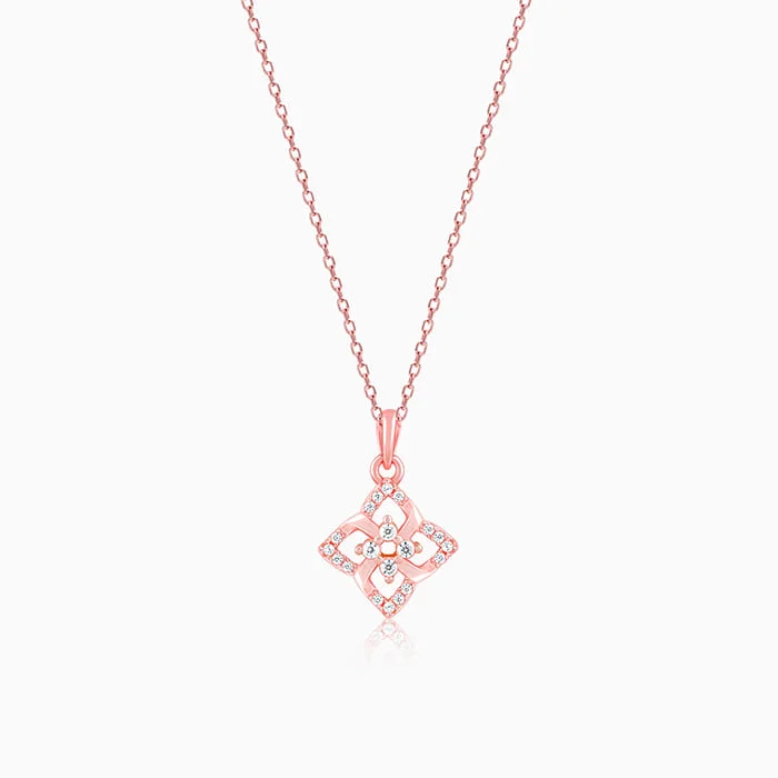 Crystal - Embellished Pendant Necklaces for a Glamorous LookRose Gold Double Rosette Pendant with Link Chain