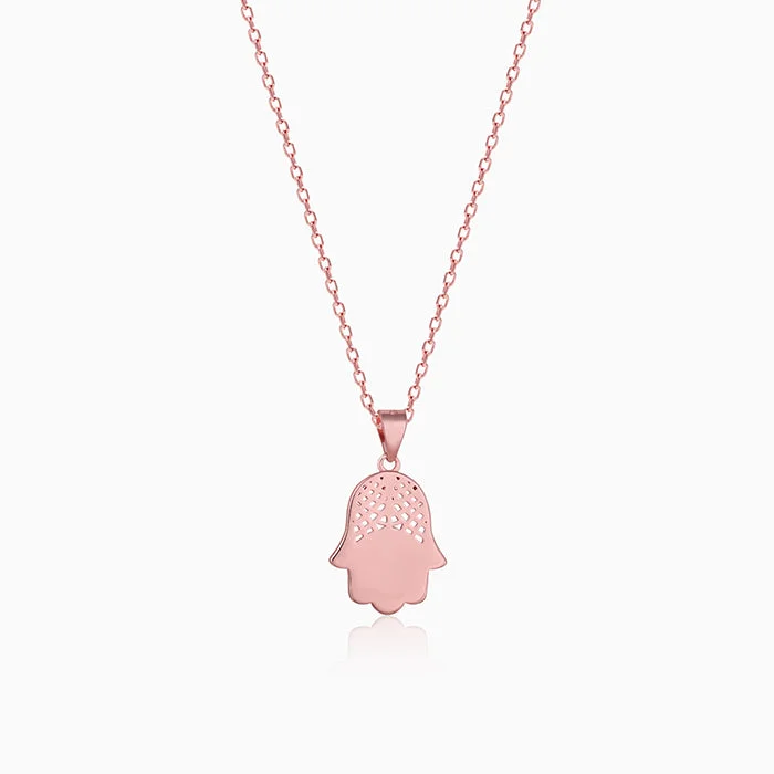 Nature - Inspired Pendant Necklaces with Leaf or Flower DesignsRose Gold Hamsa Pendant with Link chain