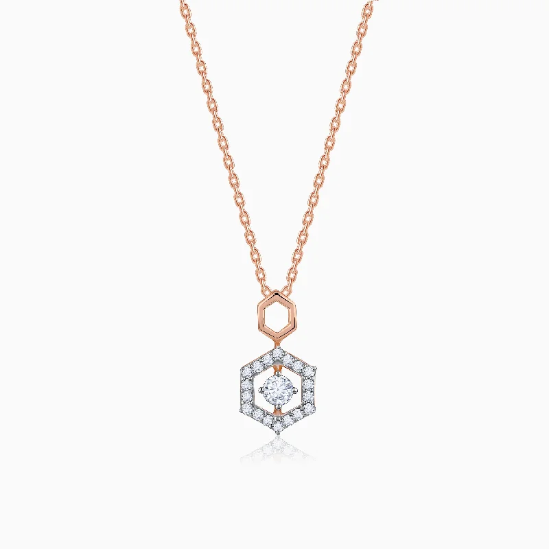 Crystal - Embellished Pendant Necklaces for a Glamorous LookRose Gold Hexagon Diamond Pendant