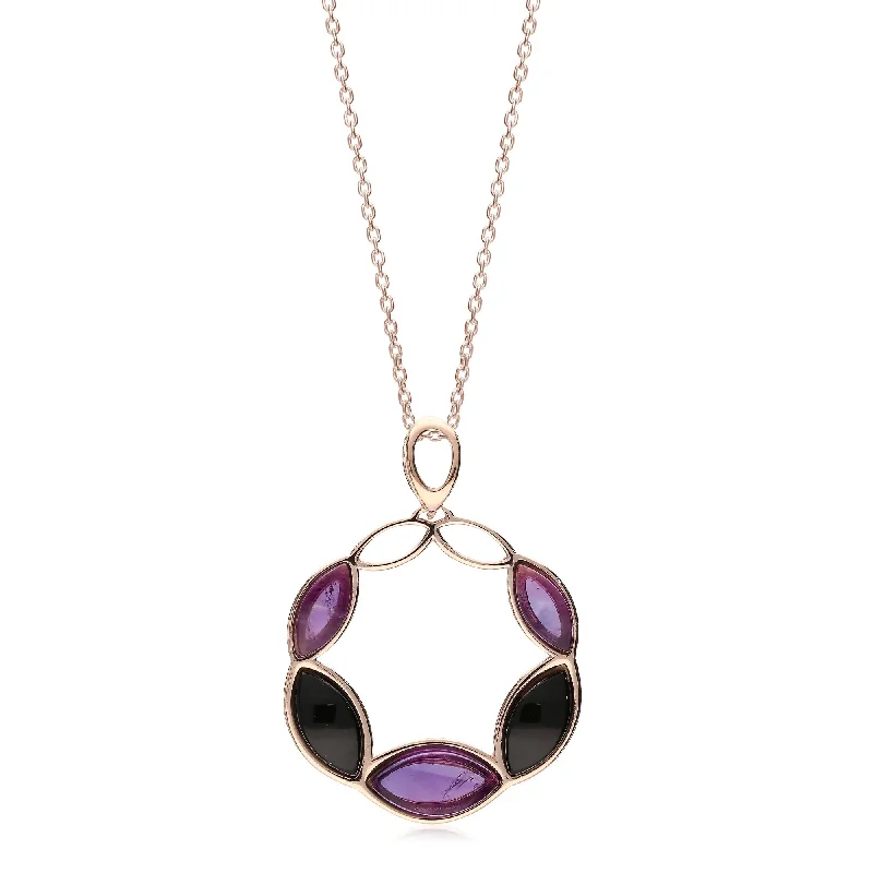 Heart - Shaped Pendant Necklaces with Birthstone InlaysRose Gold Vermeil Whitby Jet and Amethyst Marquise Pendant