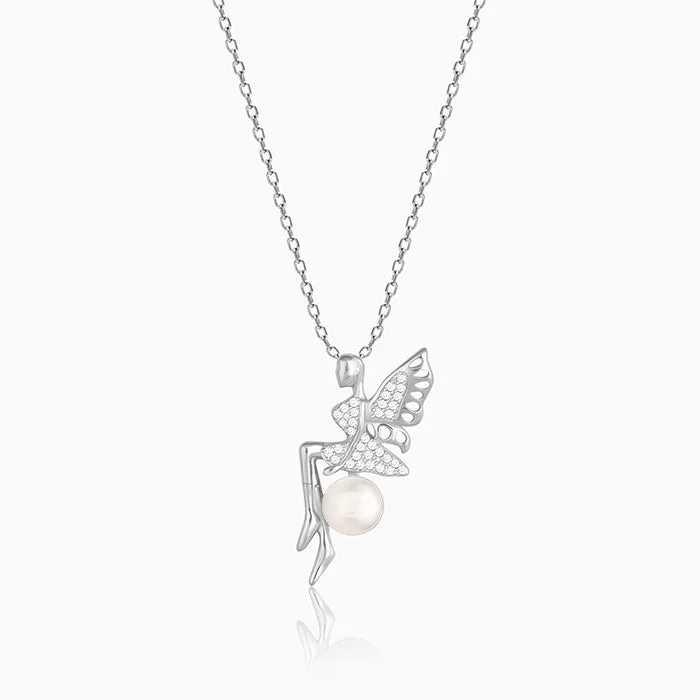 Nature - Inspired Pendant Necklaces with Leaf or Flower DesignsSilver Love Angel Pearl Pendant With Link Chain