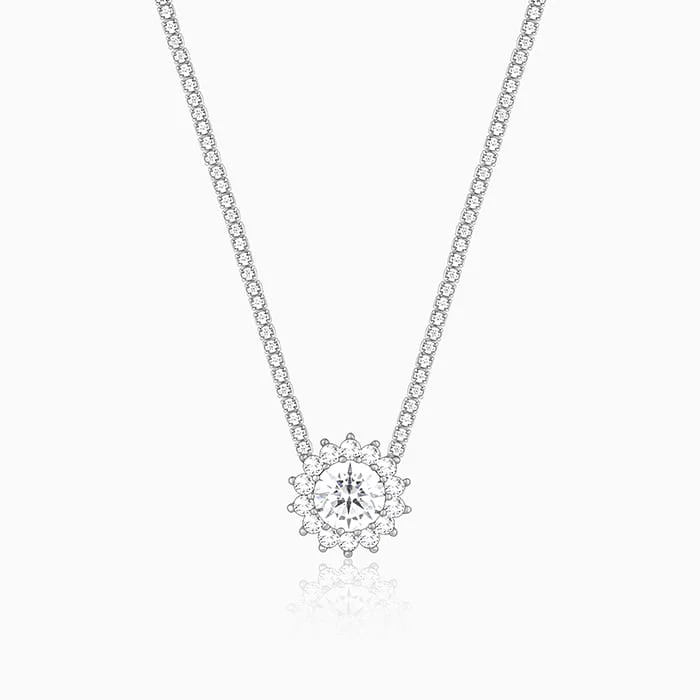 Crystal - Embellished Pendant Necklaces for a Glamorous LookSilver Solitaire Floral Necklace