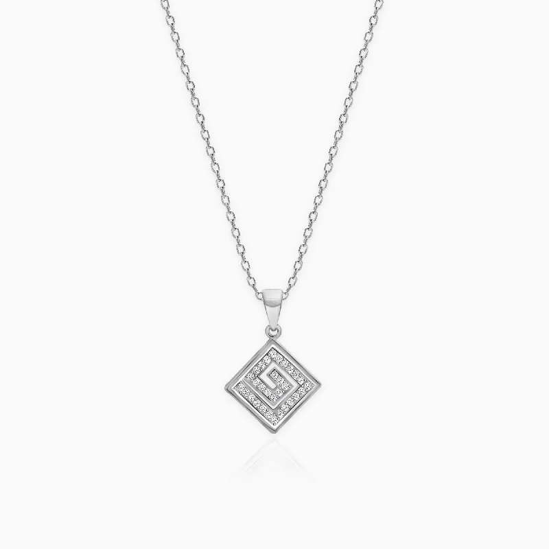 Crystal - Embellished Pendant Necklaces for a Glamorous LookSilver Zircon Maze Pendant with Link Chain