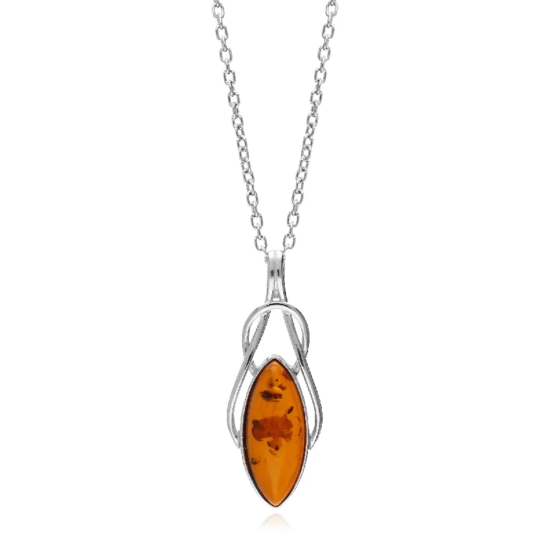 Locket Pendant Necklaces with Personalized EngravingsSterling Silver Amber Celtic Long Oval Pendant