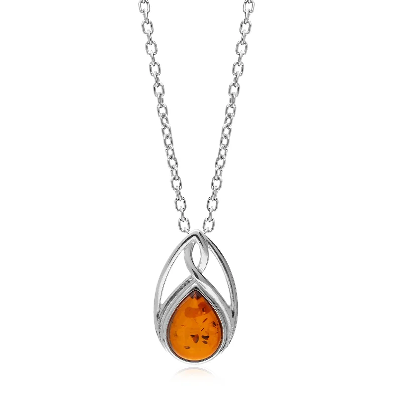 Locket Pendant Necklaces with Personalized EngravingsSterling Silver Amber Celtic Teardrop Pendant