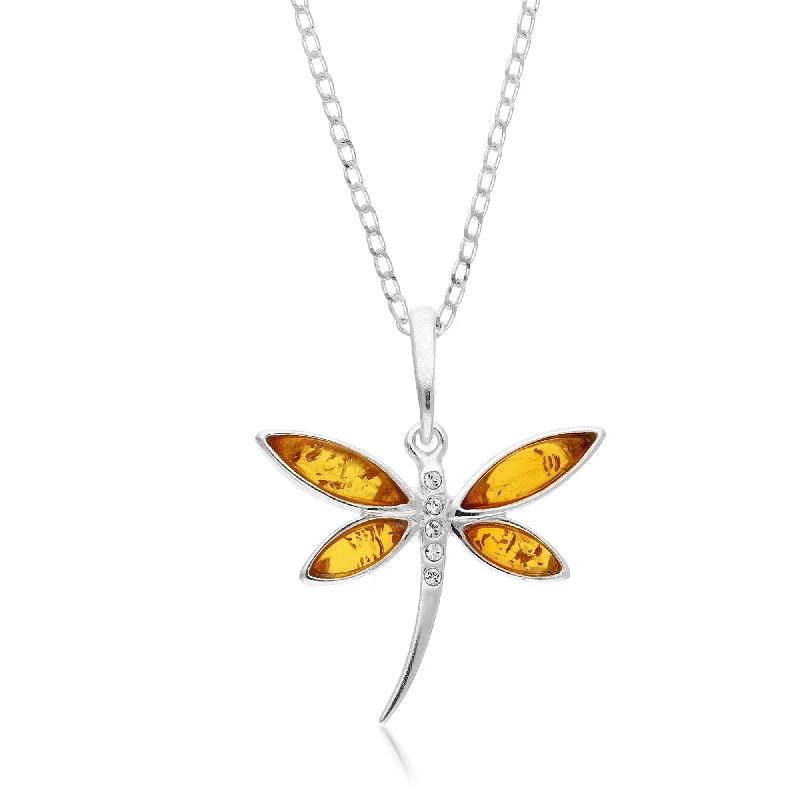 Crystal - Embellished Pendant Necklaces for a Glamorous LookSterling Silver Amber CZ Dragonfly Pendant