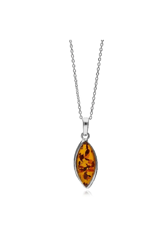 Crystal - Embellished Pendant Necklaces for a Glamorous LookSterling Silver Amber Designer Marquise Pendant