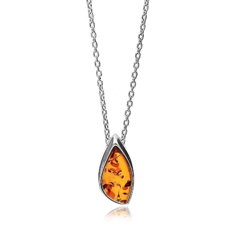 Nature - Inspired Pendant Necklaces with Leaf or Flower DesignsSterling Silver Amber Designer Pendant