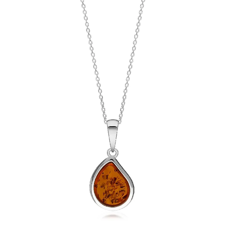 Zodiac Sign Pendant Necklaces for Astrology EnthusiastsSterling Silver Amber Designer Teardrop Pendant