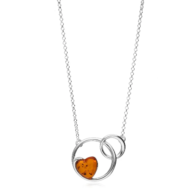 Heart - Shaped Pendant Necklaces with Birthstone InlaysSterling Silver Amber Entwined Heart Necklace