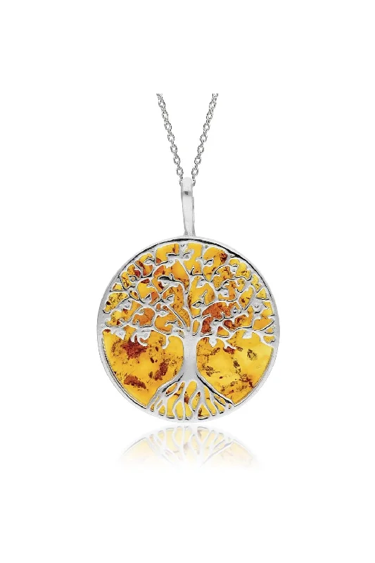 Locket Pendant Necklaces with Personalized EngravingsSterling Silver Amber Large Tree of Life Pendant