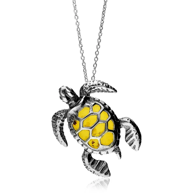 Locket Pendant Necklaces with Personalized EngravingsSterling Silver Amber Large Turtle Pendant