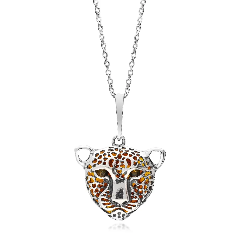 Crystal - Embellished Pendant Necklaces for a Glamorous LookSterling Silver Amber Leopard Pendant