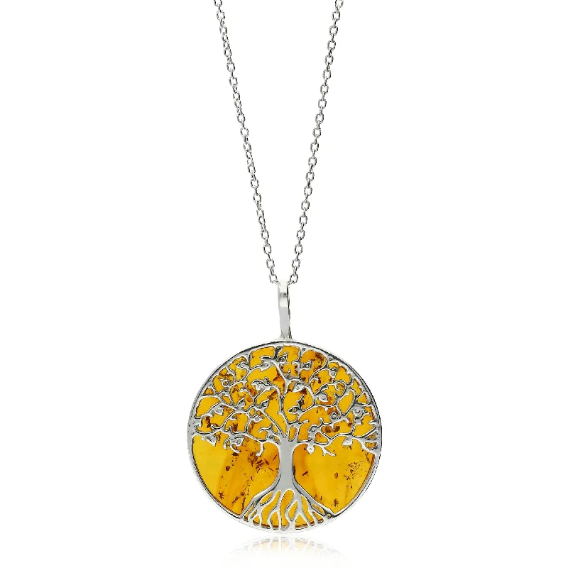 Nature - Inspired Pendant Necklaces with Leaf or Flower DesignsSterling Silver Amber Medium Tree of Life Pendant