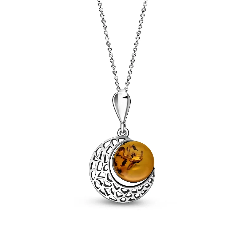 Crystal - Embellished Pendant Necklaces for a Glamorous LookSterling Silver Amber Moon Pendant