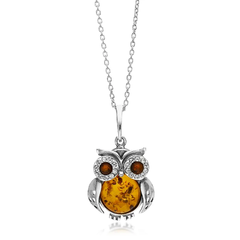 Zodiac Sign Pendant Necklaces for Astrology EnthusiastsSterling Silver Amber Owl Pendant