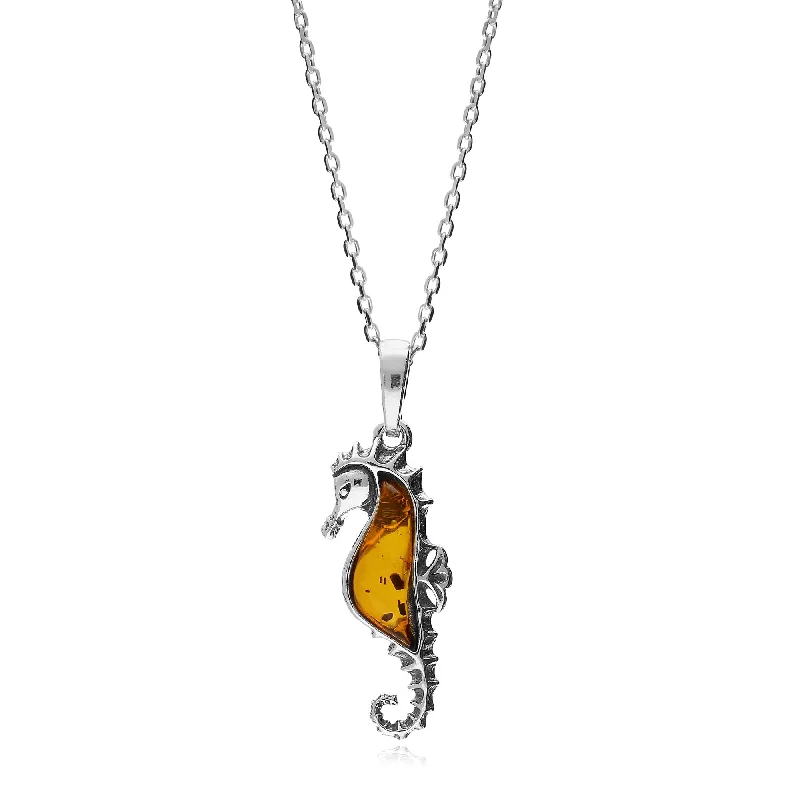 Zodiac Sign Pendant Necklaces for Astrology EnthusiastsSterling Silver Cognac Amber Seahorse Pendant