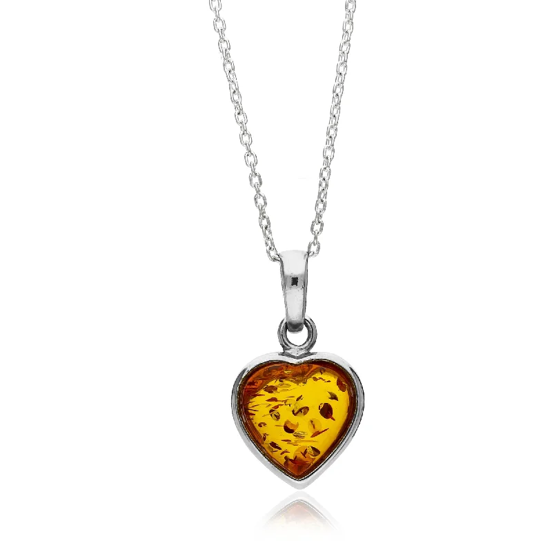 Heart - Shaped Pendant Necklaces with Birthstone InlaysSterling Silver Amber Small Heart Pendant