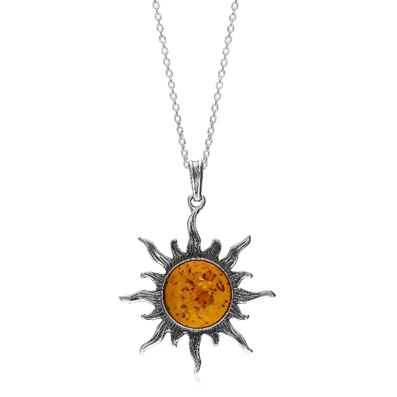 Crystal - Embellished Pendant Necklaces for a Glamorous LookSterling Silver Amber Sun Pendant