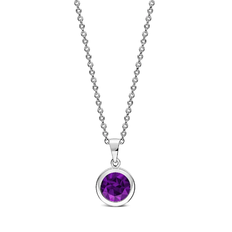 Heart - Shaped Pendant Necklaces with Birthstone InlaysSterling Silver Amethyst 7mm Round Framed Pendant