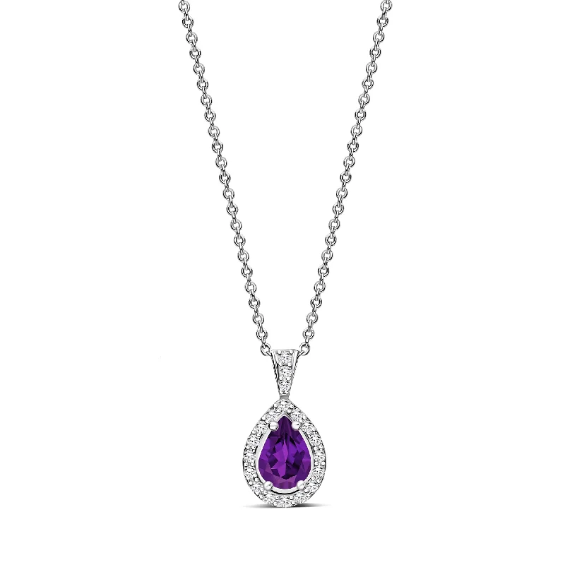 Crystal - Embellished Pendant Necklaces for a Glamorous LookSterling Silver Amethyst & CZ Pear Drop Pendant