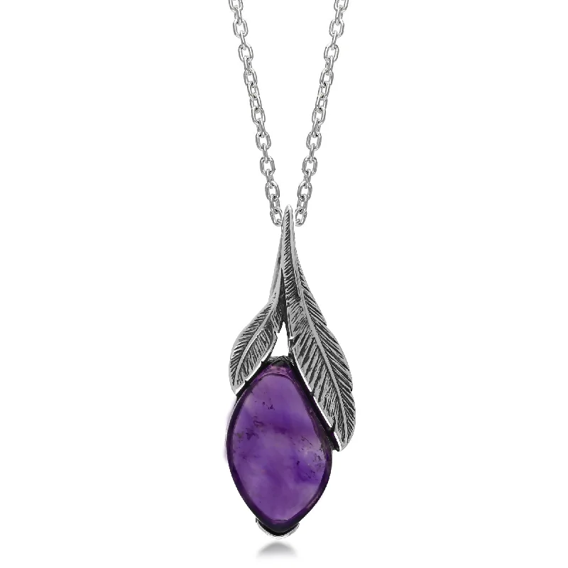 Locket Pendant Necklaces with Personalized EngravingsSterling Silver Amethyst Feather Pendant