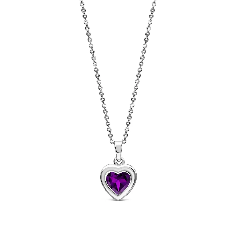 Heart - Shaped Pendant Necklaces with Birthstone InlaysSterling Silver Amethyst Framed Heart Pendant