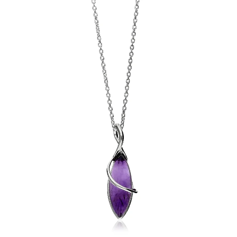 Locket Pendant Necklaces with Personalized EngravingsSterling Silver Amethyst Marquise Designer Twist Pendant