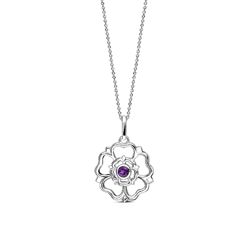 Locket Pendant Necklaces with Personalized EngravingsSterling Silver Amethyst Yorkshire Rose Pendant